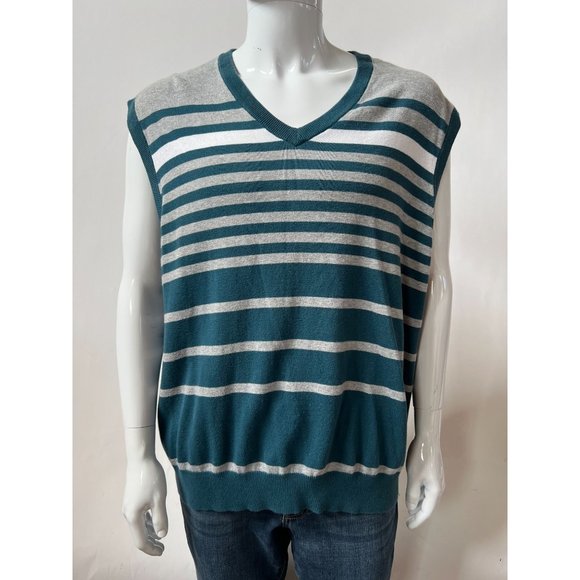 PGA Pro Series V Neck Vest Big and Tall  XXL Blue  Stripes Cotton - Picture 1 of 15